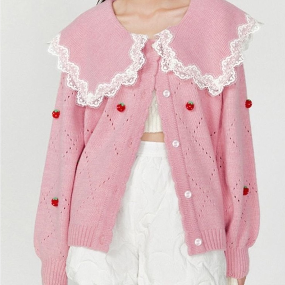 Pink Strawberry Lace Collar Sweater/Cardigan